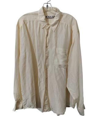 5978)Vtg 90s Basix Silk Minimalist Luxury Long Sleeve Button Up Shirt Ivory L